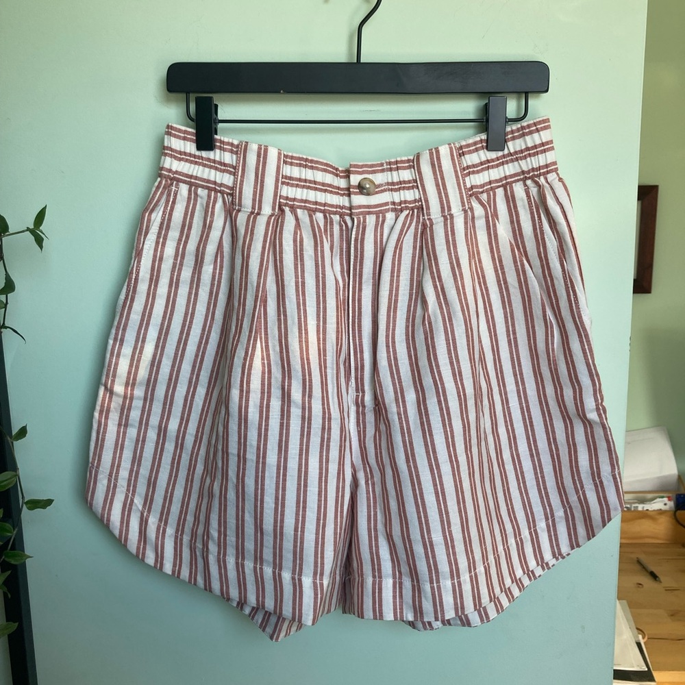 Madewell Linen-Blend Curved-Hem Shorts in Stripe NWT (Size Medium) - Picture 2 of 6